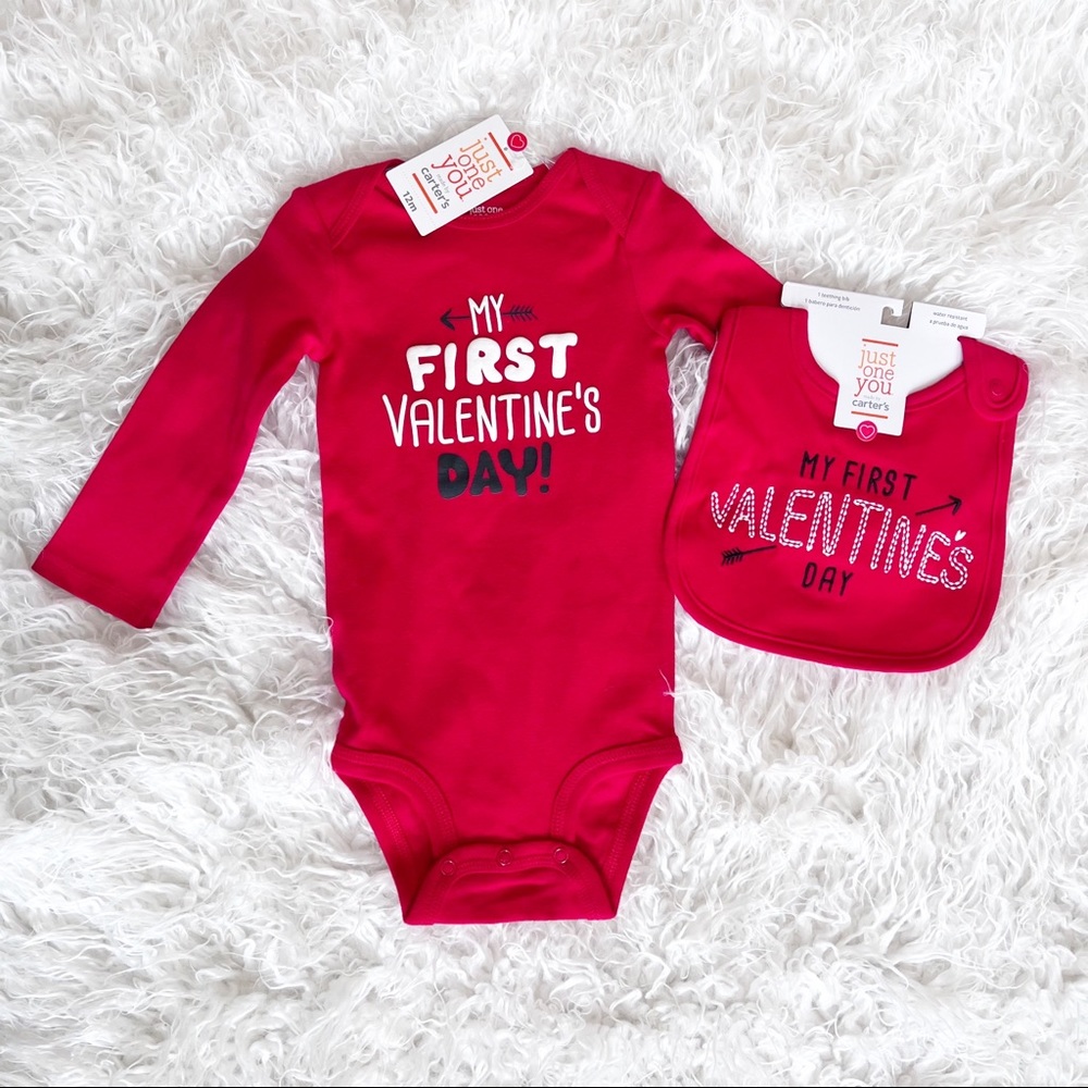 NEW Carters “My First Valentines Day” Onesie and Bib